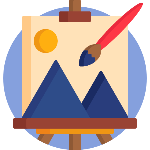 Art canvas with paintbrush and mountain illustration icon