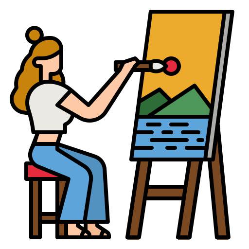 Woman painting on an easel illustration icon