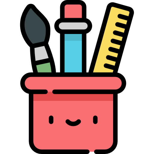 Art supplies container with brush and ruler icon