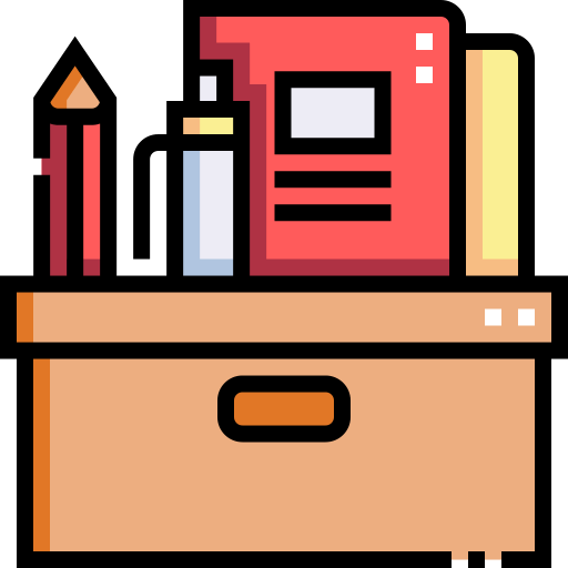 School desk with books and pencils illustration icon