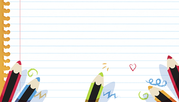 School-themed background with notebook paper, pencil illustration, and playful doodles
